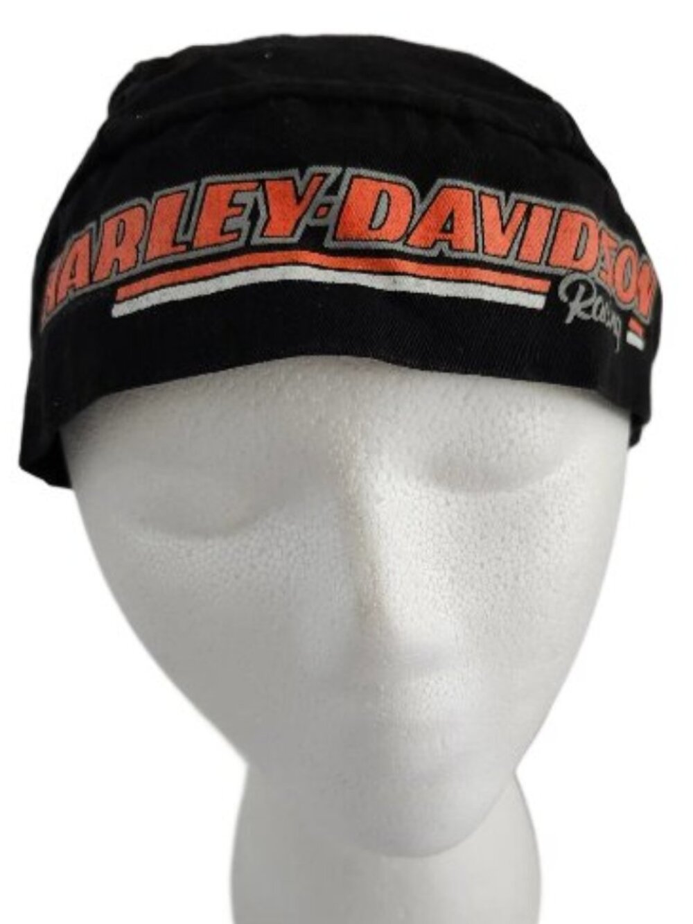Vintage 90s Harley Davidson Racing Skull Cap Do Rag RK Stratman USA Black
